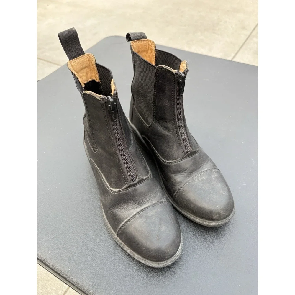 Equestrian Equine Shop Youth US 4 Black Leather Zip Paddock Riding Boots